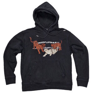 The Kooples Hooded cotton sweatshirt Y2K Tigers embroidered Black Small A003437